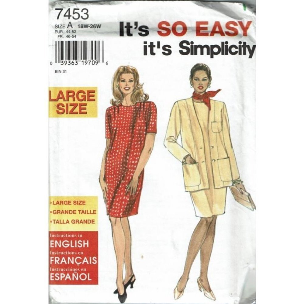 Simplicity Sewing Pattern 7453 Dress‎ Jacket Misses Size 18W-26W